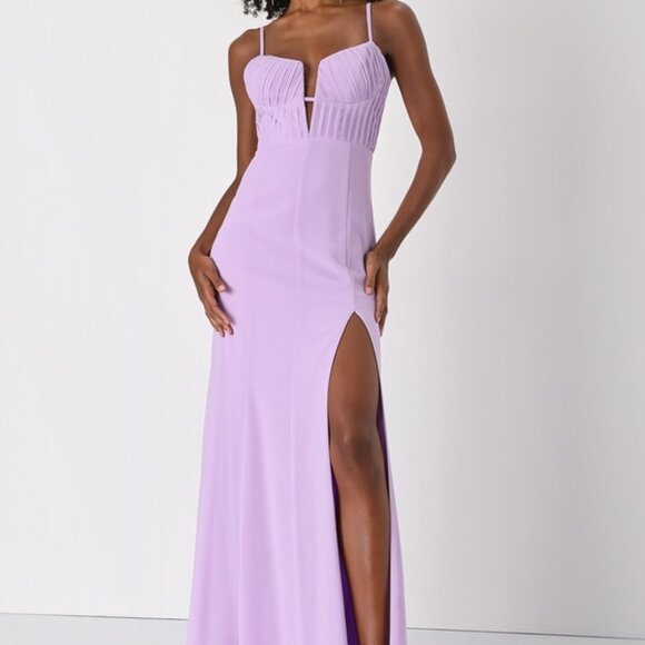 Lulus Sweetest Splendor Lilac Sleeveless Pleated Bustier Maxi Dress Purple - Picture 1 of 1